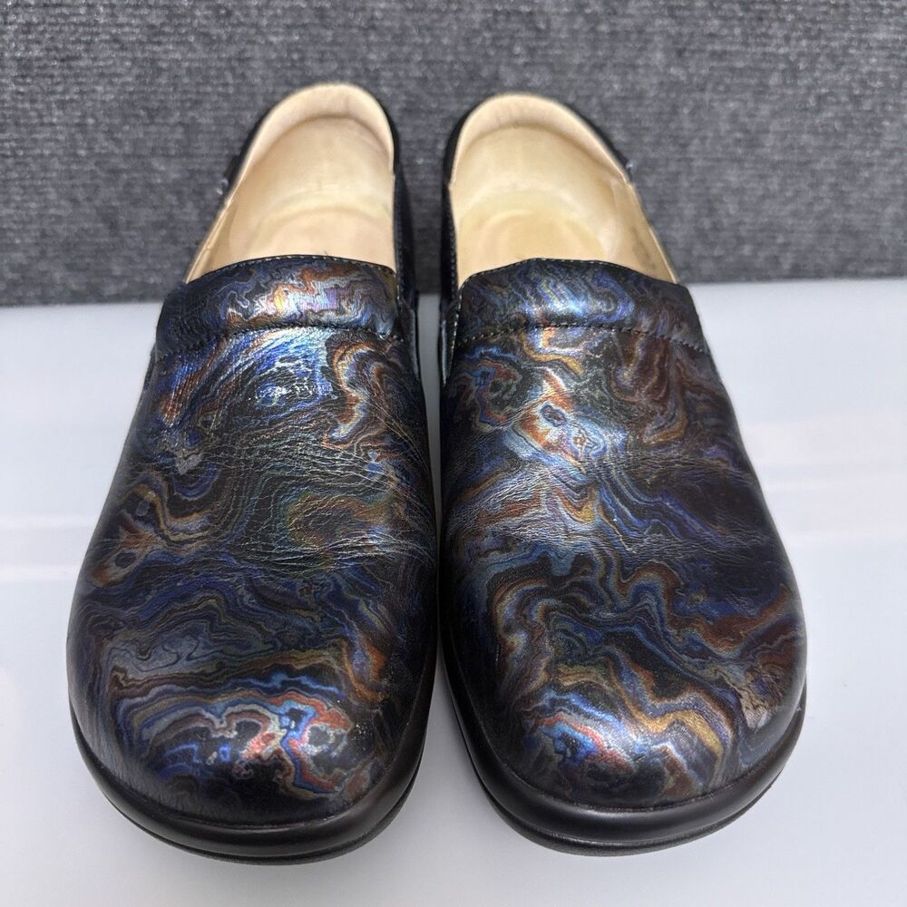 Alegria Keli Professional Nursing Black Leather Metallic Galaxy Clogs 40 9.5 US